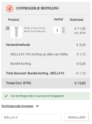 10% extra korting op alles van Wella bij John Beerens