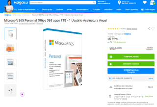 Pacote Office da Microsoft 365 Personal de 1TB - R$ 79,90