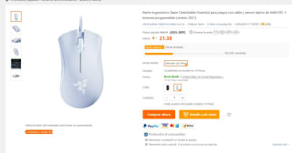 Ratón ergonómico Razer DeathAdder Essential para juegos con cable blanco o negro por 21,38€