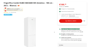 Frigorífico Combi KUBO KBC8480 WH de 180 cm con 262 Litros por 199,99€