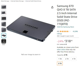 Receive 8TB of Samsung 870 QVO SATA 2.5-inch SSD from Amazon for £257.99