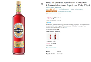 Martini Vibrante Aperitivo sin Alcohol, 75cl por 6.6€