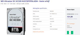 WD Ultrastar DC HC320 SAS (4Kn, SE), 8TB Vaste schijf voor €131,89 bij Azerty