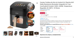 Cecotec Cecofry&Grill Smokin' 6500 Freidora De Aire Doble Grill 6,5L 2200 W por 112,90€