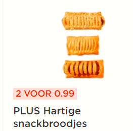 Hartige snackbroodjes 2 voor €0,99 bij de Plus
