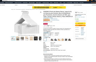 Percha SONGMICS de Madera Maciza 20 Unidades con Ranuras para Hombros Giratorio 360° antideslizante por 16,14€