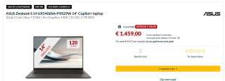ASUS Zenbook S 14 OLED UX5406SA-PV029W (Qwerty toetsenbord) voor €1.459 bij Alternate
