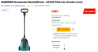 GARDENA Grasmaaier HandyMower 22/18V P4A (zonder accu) voor €108,90 na cashback