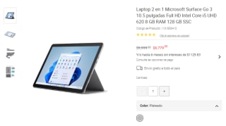 Surface Go 3 10.5" FHD i5 UHD 620 8GB 128GB SSC por $6,779 en Liverpool