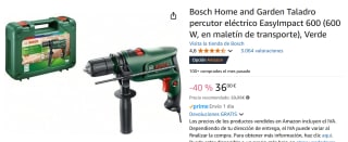 Bosch Home and Garden Taladro percutor eléctrico EasyImpact 600 (600 W, en maletín de transporte), Verde por 36€