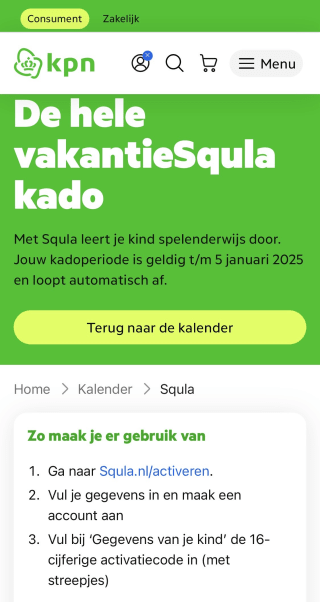 Gratis Squla tijdens Kerstvakantie via de KPN Adventskalender