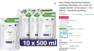 10x 500ml Dove handzeep navulling voor €13,90 met Amazon Prime
