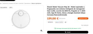 Xiaomi Robot Vacuum Mop 2S por 139€