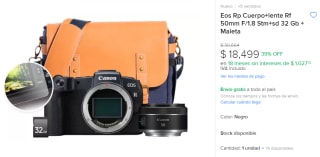 Descuento Mercado Libre: Canon RP + Lente 50mm 1.8 RF + Maleta + SD 32GB por $18,499