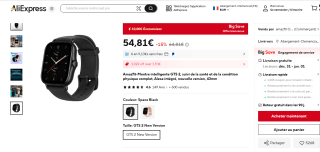 Montre connectée 1.65" Amazfit GTS 2 - Amoled, GPS, 43mm - Petal Pink ou Space Black à 54,81€