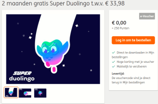 Voucher voor 2 maanden gratis Super Duolingo voor 250 ING rentepunten