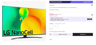 Televisor LG 43NANO766QA 43" LED NanoCell UltraHD 4K HDR10 Pro por 325.69€ (Cuenta Nueva 313.69€)