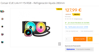 Refrigeración líquida Corsair iCUE Link H115i RGB 280mm por 127,99€