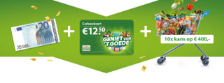 €20 cashback + € 12,50 Geniet van 't Goede cadeau kaart AH bij meespelen Postcode loterij