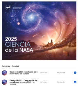 Calendario NASA 2025 Gratis