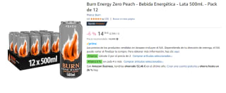 3 Packs de 12 Latas de Burn Energy Zero Peach - Bebida Energética - Lata 500ml por 28.32€