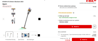 DYSON V15 Detect Absolute 2023 steelstofzuiger voor €453,69 bij de Mediamarkt