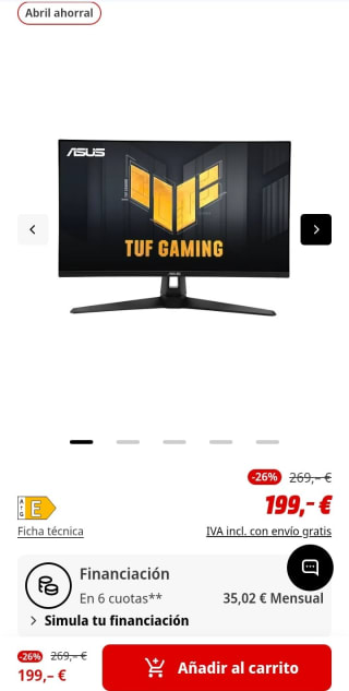 Monitor Gaming Asus Tuf de 27" por 199€.
