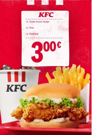 Hamburger met friet + drinken voor €3