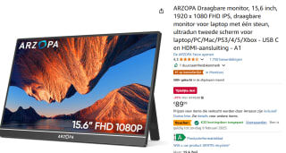 Arzopa A1 - Portable Gaming Monitor - Ingebouwde Kickstand - 60hz - 15.6 inch voor €61,50 bij Amazon