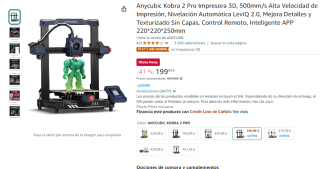 Anycubic Kobra 2 Pro Impresora 3D, 500mm/s Alta Velocidad por 199,99€