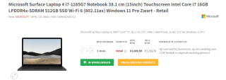 Microsoft Surface Laptop 4 i7-1185G7 (15", 16GB, 512GB SSD, Windows 11 Pro, Qwerty) Zwart voor €1.233,70 bij Redshell