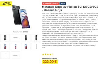 Motorola Edge 30 Fusion 5G 128GB/8GB Smartphone voor €333 bij Proshop