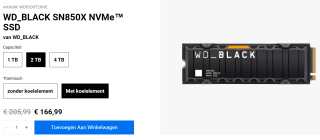 WD_BLACK SN850X NVMe SSD 2TB met heatsink bij €151,99 bij WD