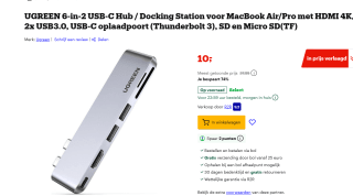 6 in 1 Adapter UGREEN CM380 USB-C Hub voor MacBook Air / Pro voor €10 bij Bol