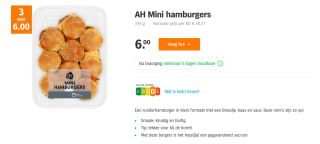 3 verpakkingen AH Mini Hamburgers voor €6,00 bij Albert Heijn