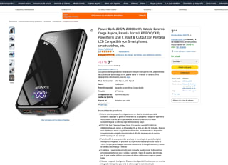 Power Bank 20000mAh Batería Externa 22.5W PD3.0 QC4.0 USB C por solo 9,99€