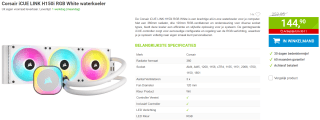 Corsair iCUE LINK H150i RGB White waterkoeler voor €144,90 bij Megekko