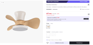 Ventilador de techo Candy por 67.96€ (Cuenta Nueva 55.96€)