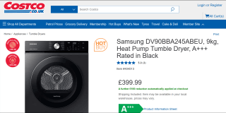 Samsung 9kg A+++ Heat Pump Tumble Dryer for £299.99