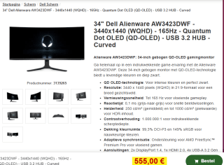 Alienware AW3423DWF 34" Wide Quad HD 165Hz Curved OLED Gaming monitor voor €550 bij proshop