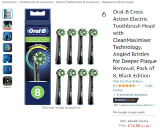 Acquire Oral-B cross action electric toothbrush heads from Amazon for £14.90