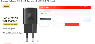 Baseus USB C-oplader, 30 W snellader voor €5,99 bij Ochama