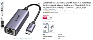 Ugreen USB-C naar Ethernet Adapter voor €13,99 bij Amazon