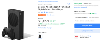 Consola Xbox Series S 1 Tb por $6,859 en Mercado Libre