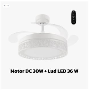 Ventilador de techo con LED, Motor DC, silencioso con mando a distancia, aspas retráctiles, 6 velocidades y 3 temperaturas de luz, temporizador, función verano-invierno por 52.59€