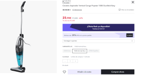 Conga Popstar 1500 Animal DuoStick Easy Aspirador Vertical 2 en 1, Tecnología ciclónica sin Bolsas, Potencia máxima 600 W, Depósito 800 ml por 19.42€