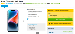 Apple iPhone 14, 512GB opslag Blauw voor €799 bij Belsimpel