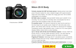 Nikon Z6 III Body voor €2.599 bij Proshop