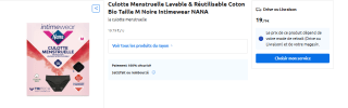 Culotte Menstruelle Lavable & Réutilisable Coton Bio Taille M Noire Intimewear NANA à 19