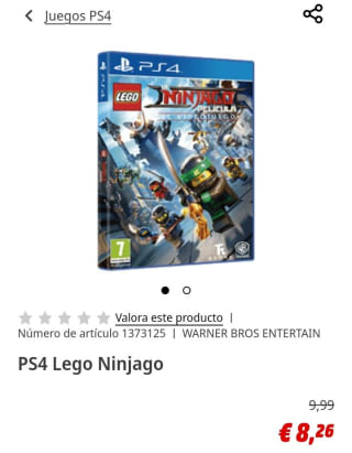 Lego Ninjago PlayStation 4 por 8,26€.